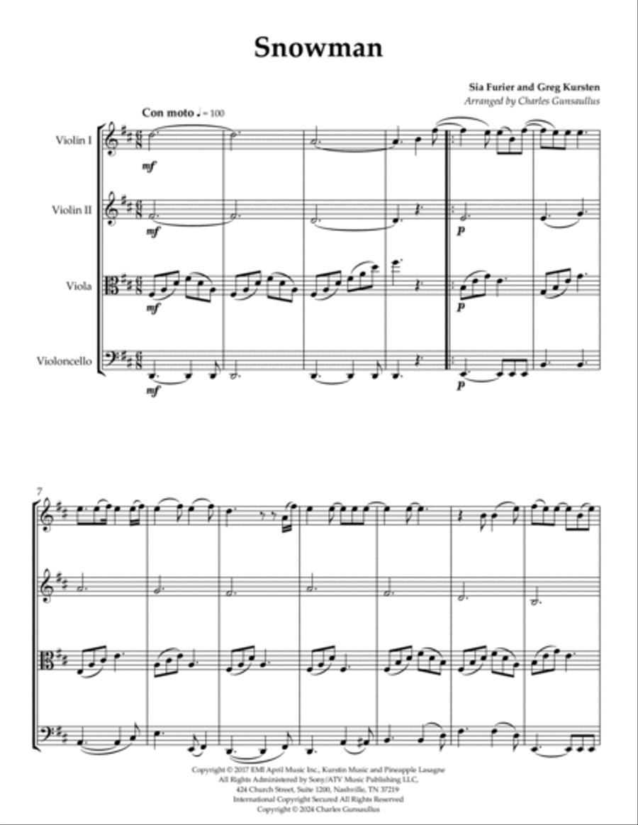 Snowman String Quartet scores gallery preview page 2
