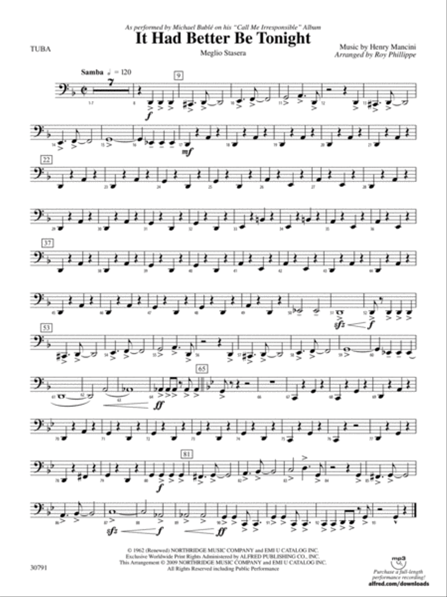 It Had Better Be Tonight (Meglio Stasera): Tuba Concert Band scores gallery preview page 1