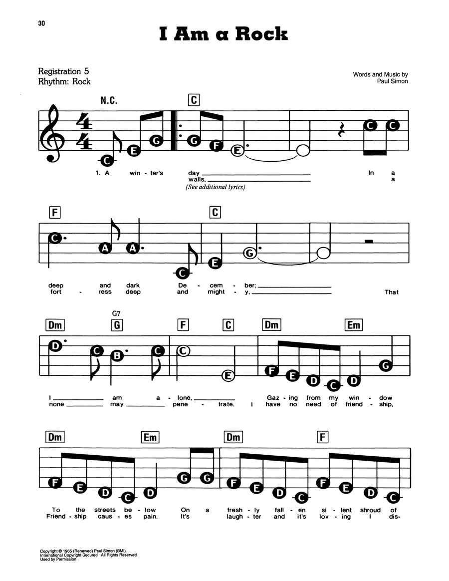 I Am A Rock Electronic Keyboard scores gallery preview page 1