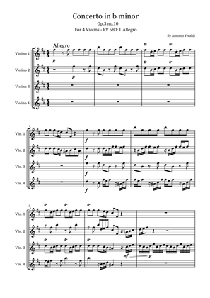 Book cover for Vivaldi - L'Estro Armonico - Op.3 No.10 - Concerto for 4 Violins - RV 580: I. Allegro