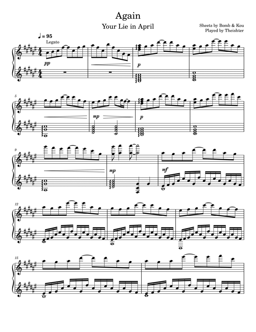Again From Your Lie In April Piano Solo scores gallery preview page 1