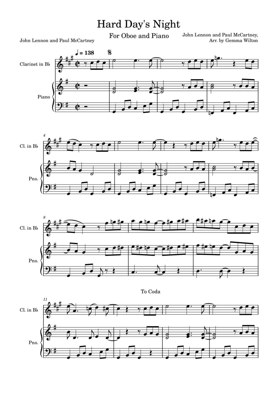 A Hard Day's Night B-Flat Clarinet scores gallery preview page 1