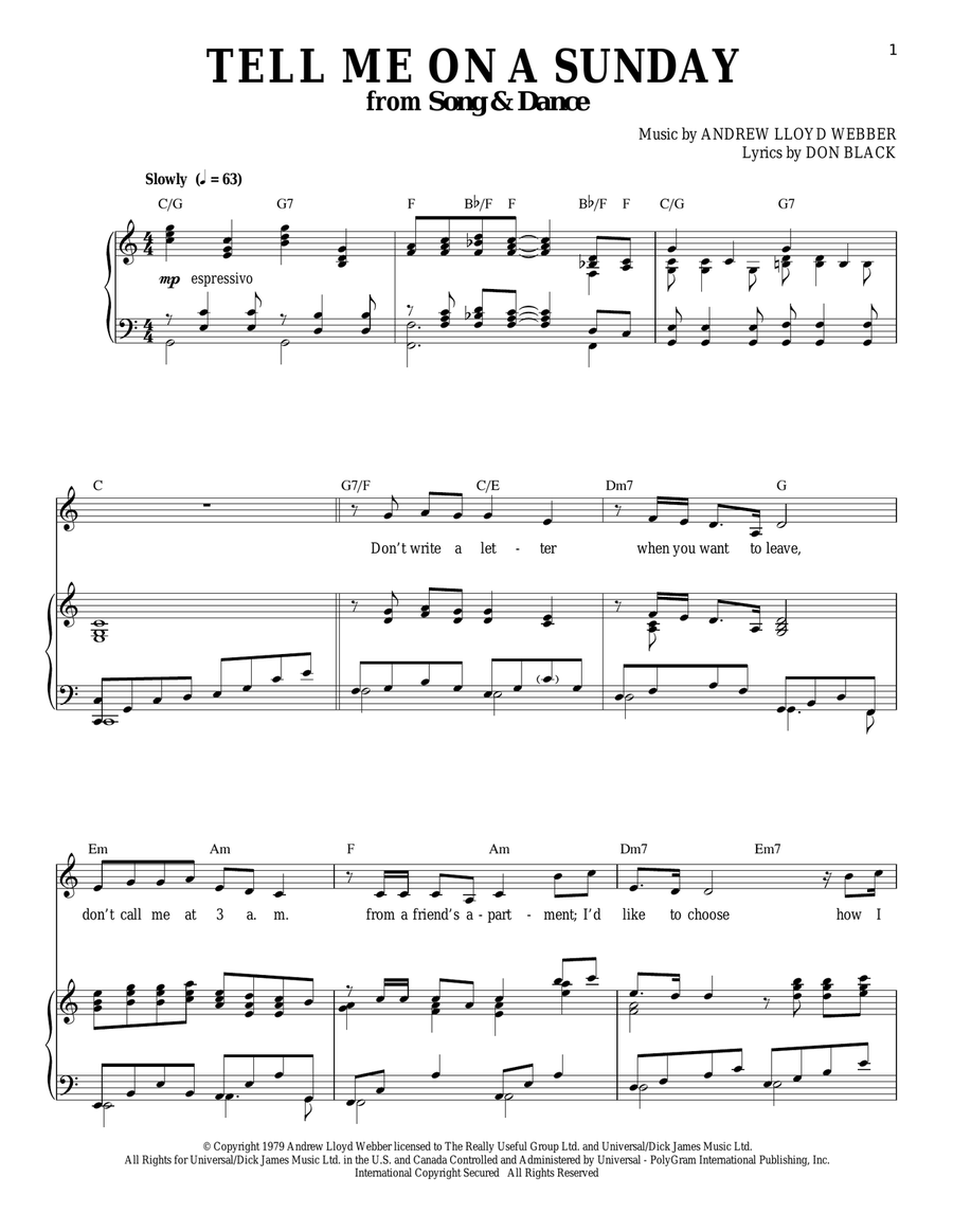Tell Me On A Sunday Piano, Vocal scores gallery preview page 1