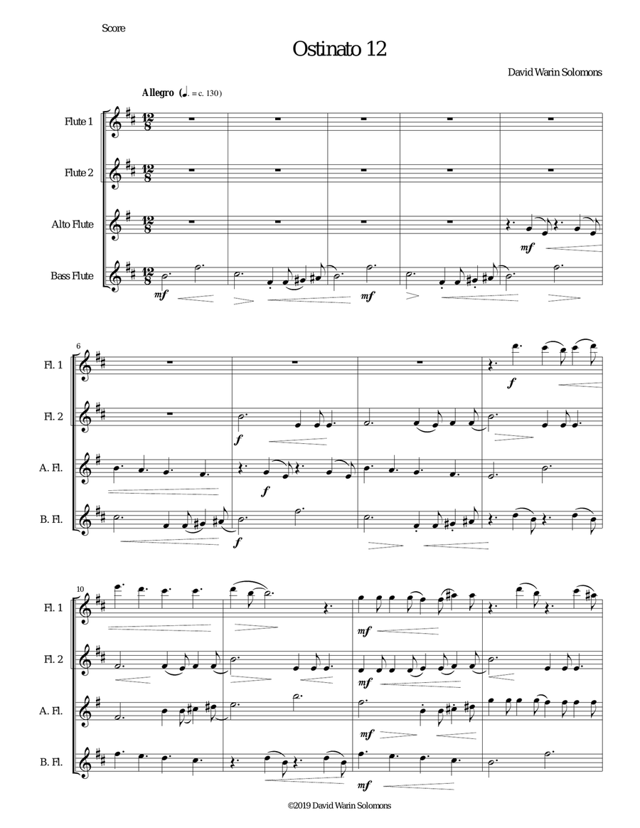 Ostinato 12 for flute quartet Flute Quartet scores gallery preview page 1