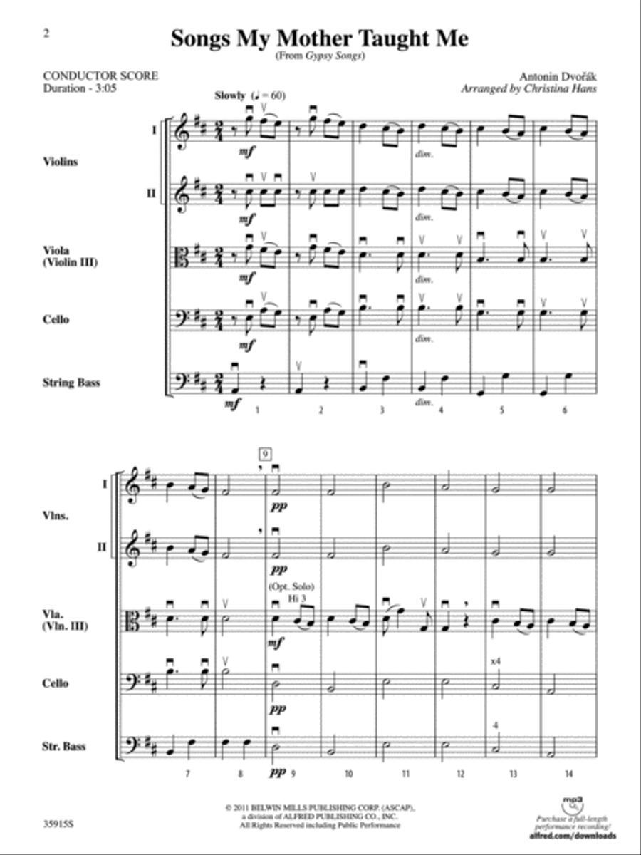 Songs My Mother Taught Me (from Gypsy Songs) String Orchestra scores gallery preview page 2