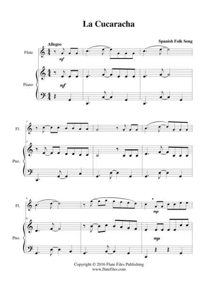 La Cucaracha - Flute Solo by Spanish Folk Song - Chamber Music - Digital  Sheet Music