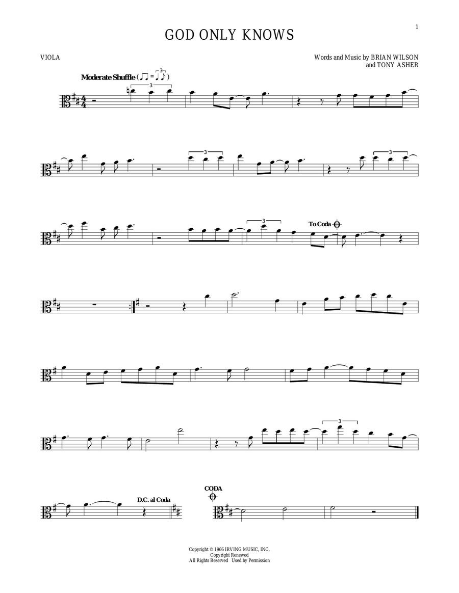God Only Knows Viola Solo scores gallery preview page 1