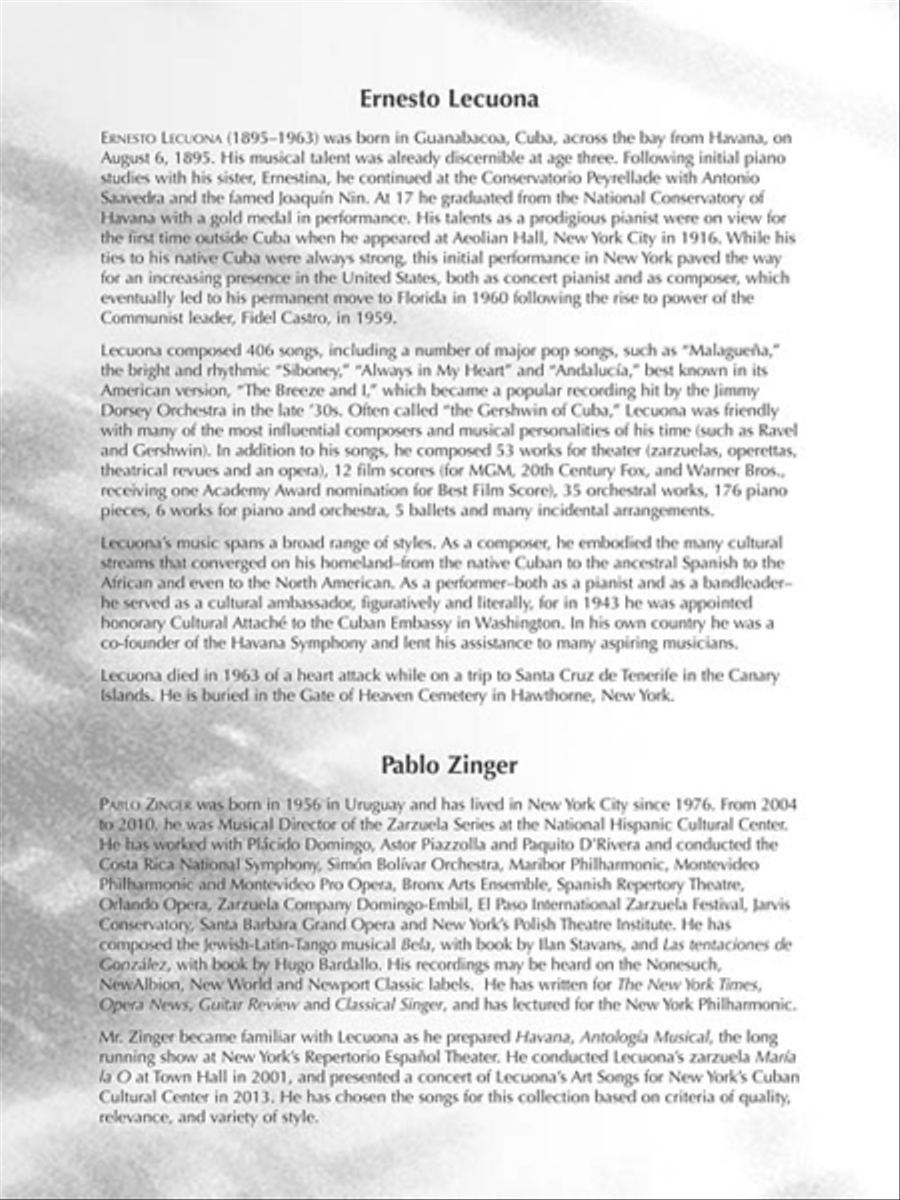 Songs of Ernesto Lecuona Piano, Vocal scores gallery preview page 4