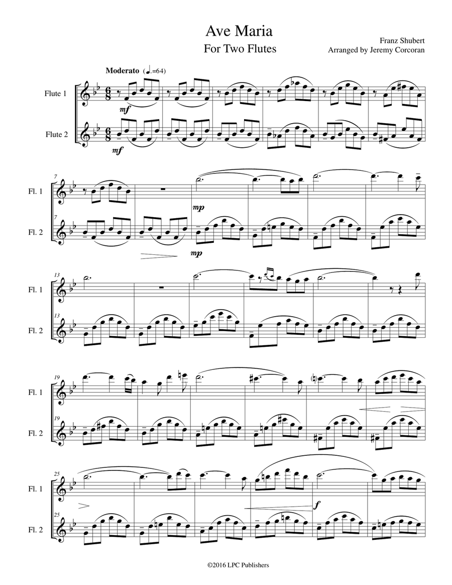 Ave Maria for Two Flutes Flute Duet scores gallery preview page 1