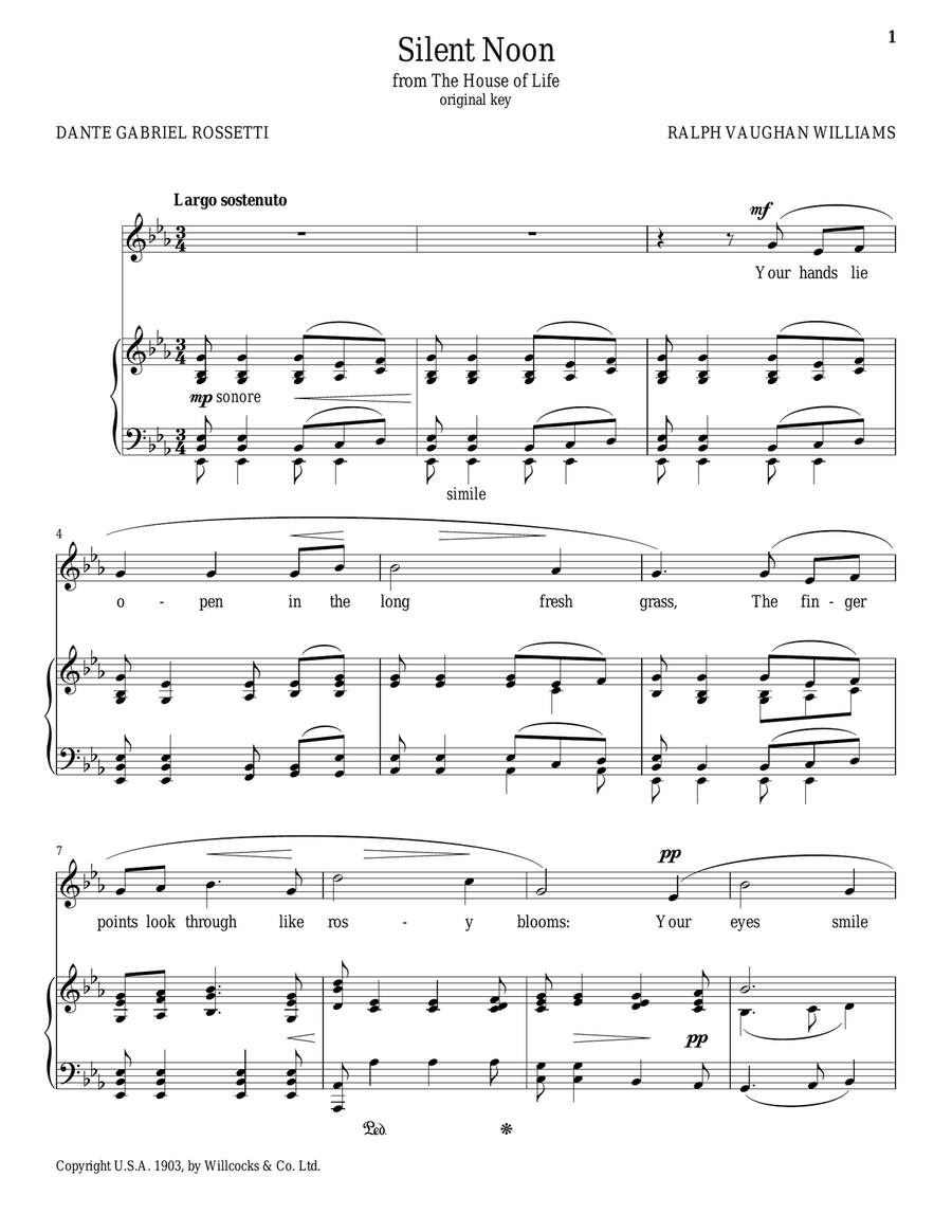 Silent Noon (Vaughan Williams) Piano, Vocal scores gallery preview page 1