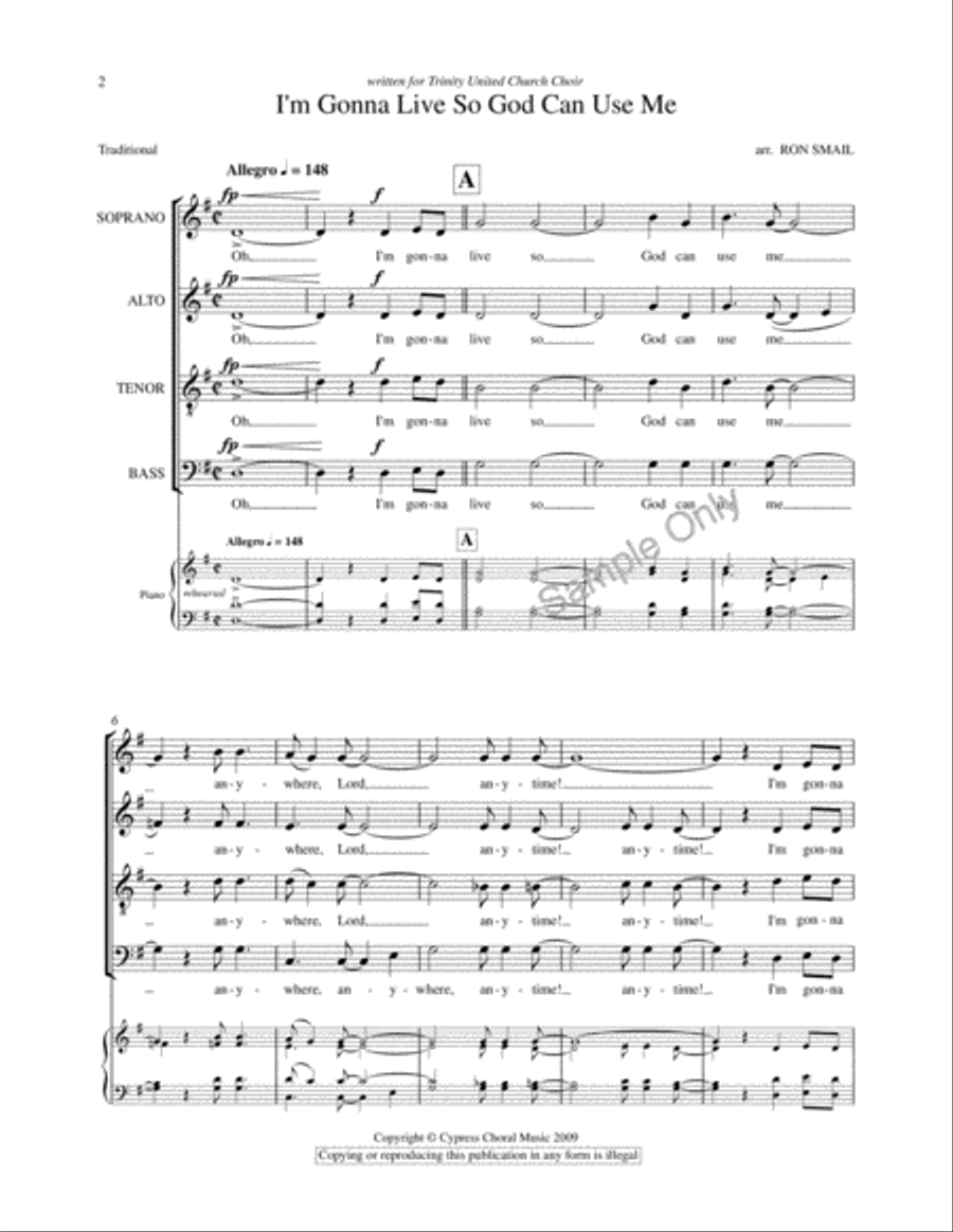 I'm Gonna Live So God Can Use Me 4-Part scores gallery preview page 2