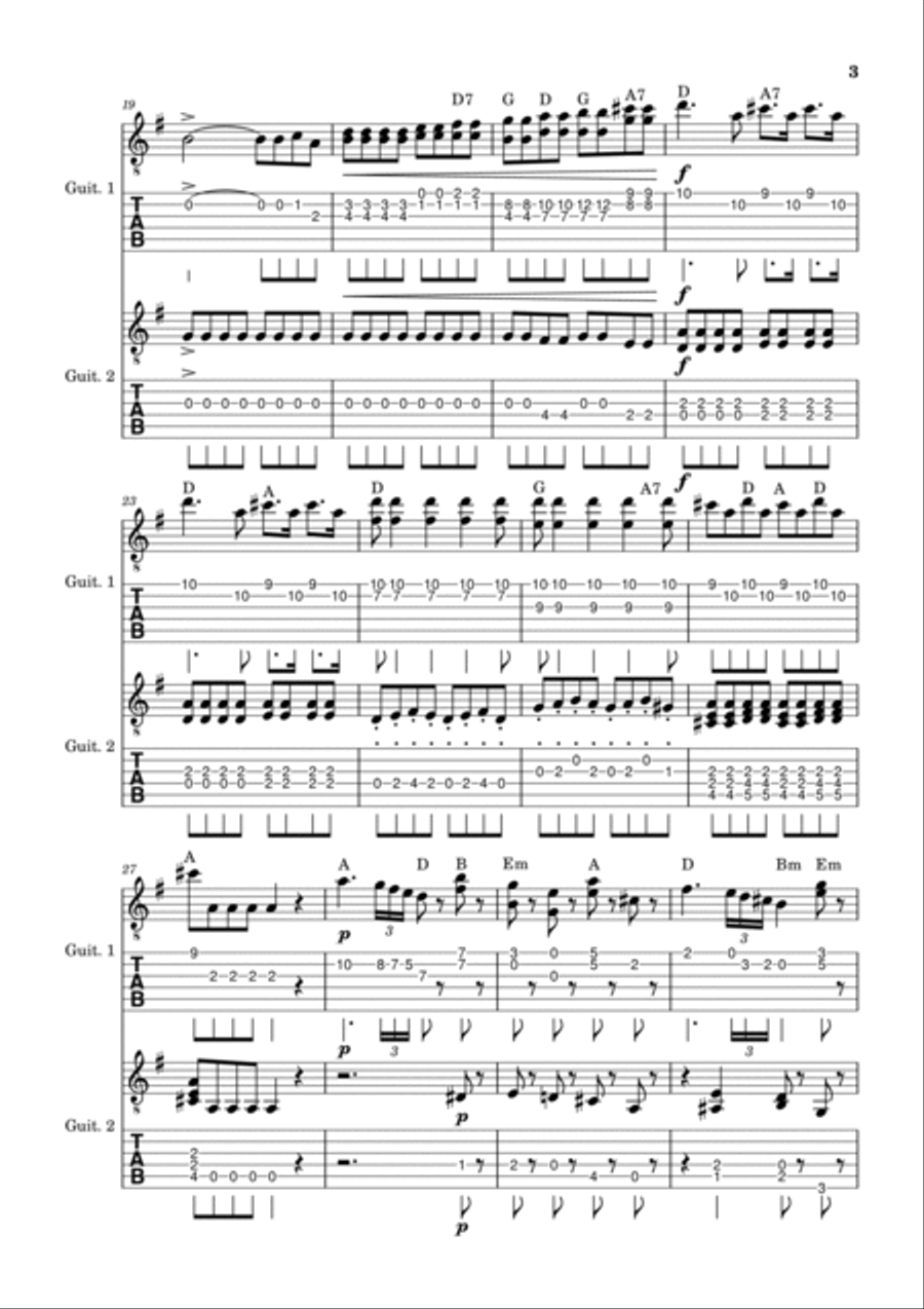 Eine Kleine Nachtmusik - guitar version w/ chords (tab + traditional notation) Guitar Ensemble scores gallery preview page 3