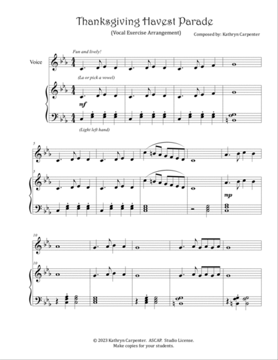 Thanksgiving Harvest Parade Vocal Exercise (Studio License) High Voice scores gallery preview page 2