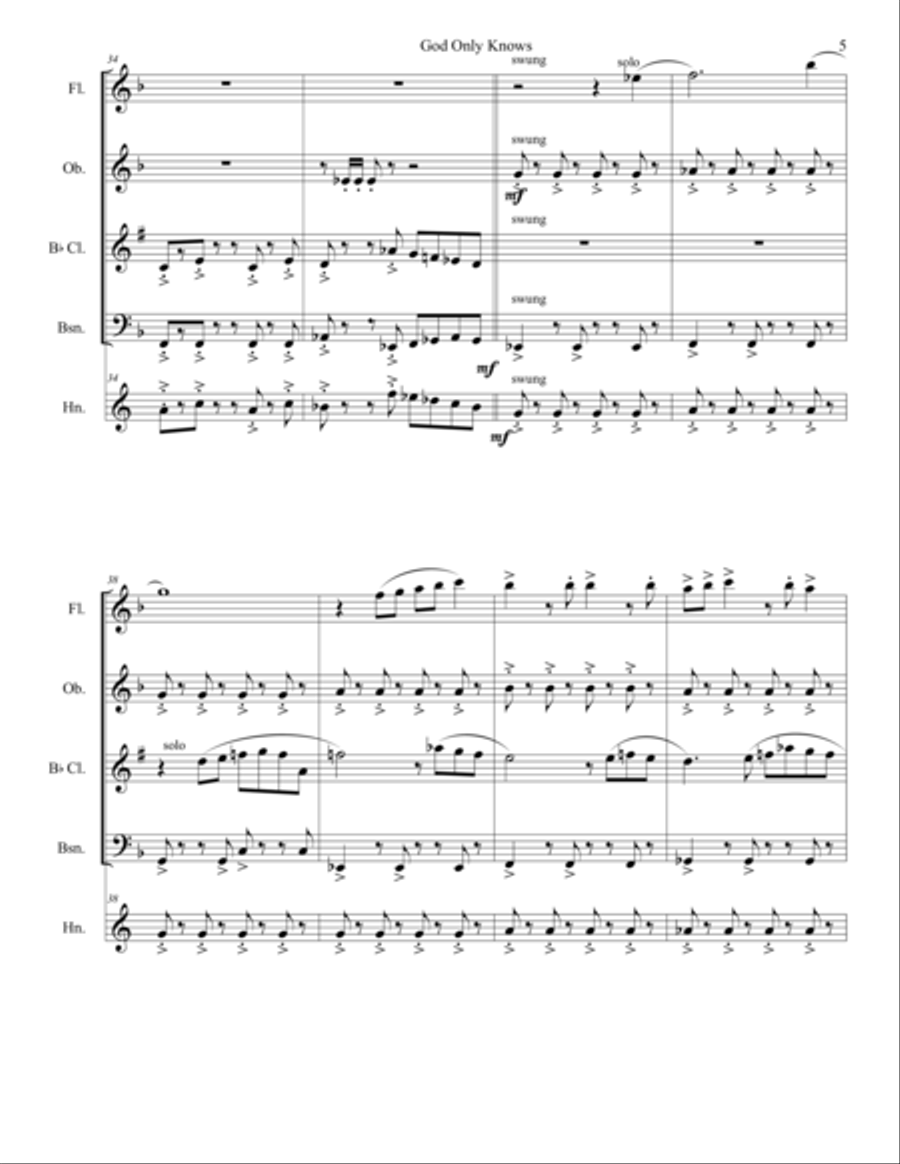 God Only Knows Woodwind Quintet scores gallery preview page 5