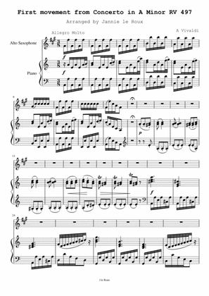 Concerto RV 497 (First Movement) Arr. for Alto Saxophone