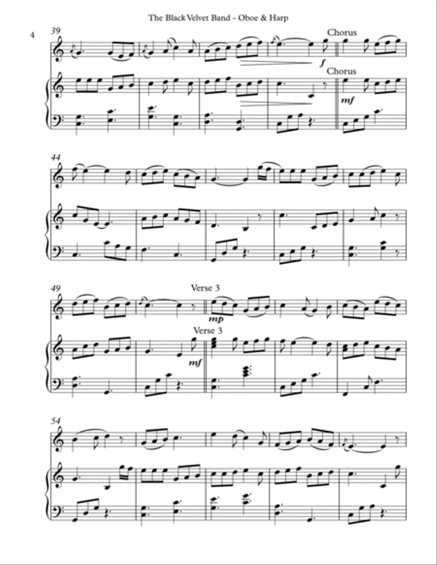 The Black Velvet Band, Duet for Oboe & Harp Oboe scores gallery preview page 4