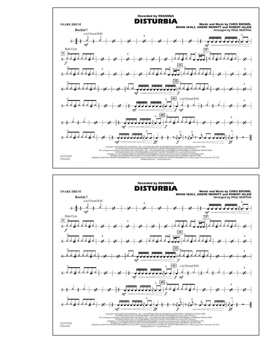 Disturbia - Snare Drum Marching Band scores gallery preview page 1