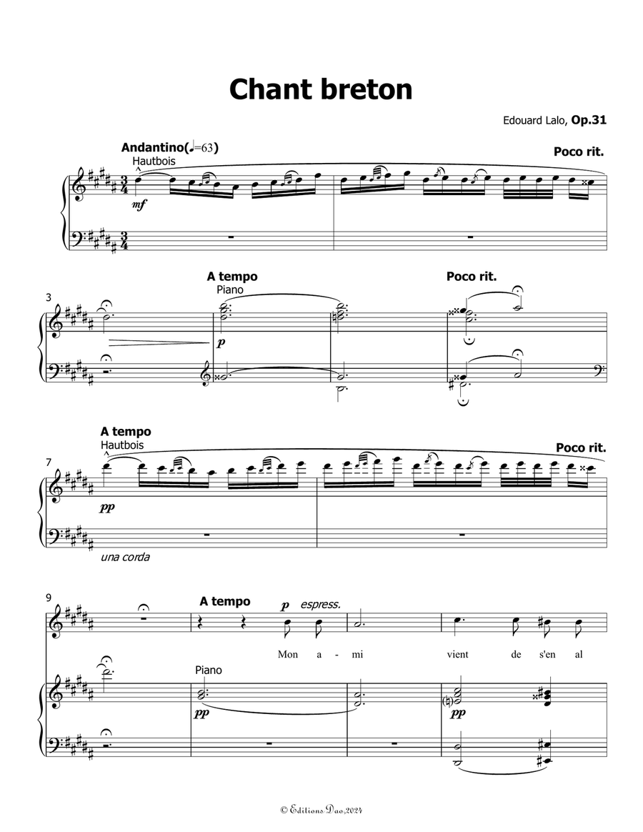 Chant breton, by Edouard Lalo, in g sharp minor Piano, Vocal scores gallery preview page 3