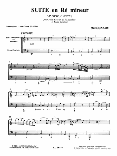 Suite Vol.4, No.1 In D Minor (recorder & Continuo)
