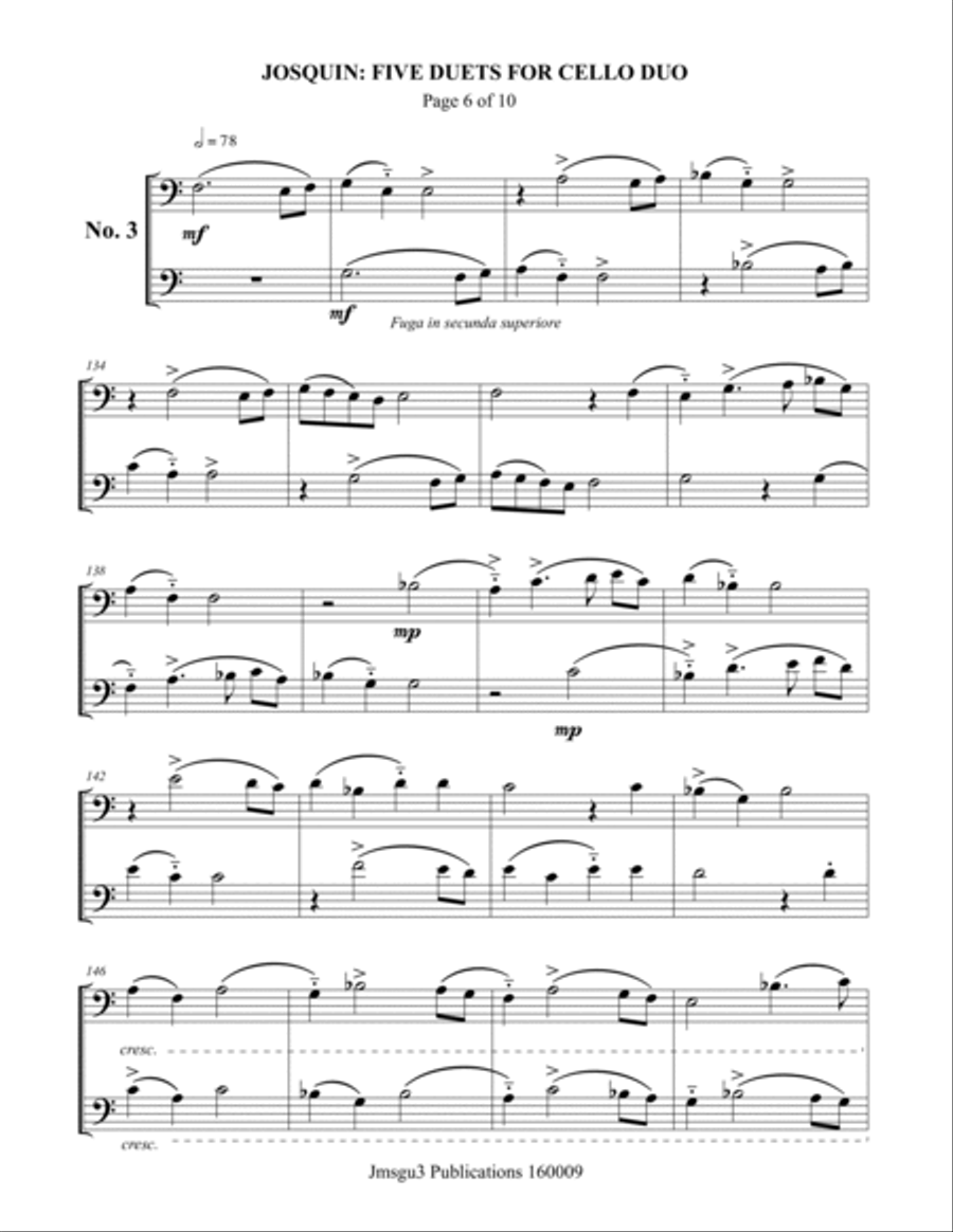 Josquin: Five Duets for Cello Duo String Duet scores gallery preview page 6