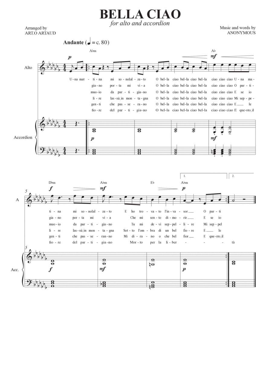 Bella Ciao Bella Ciao Alto Voice scores gallery preview page 1