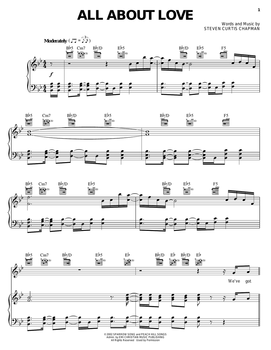 All About Love All About Love Piano, Vocal, Guitar scores gallery preview page 1