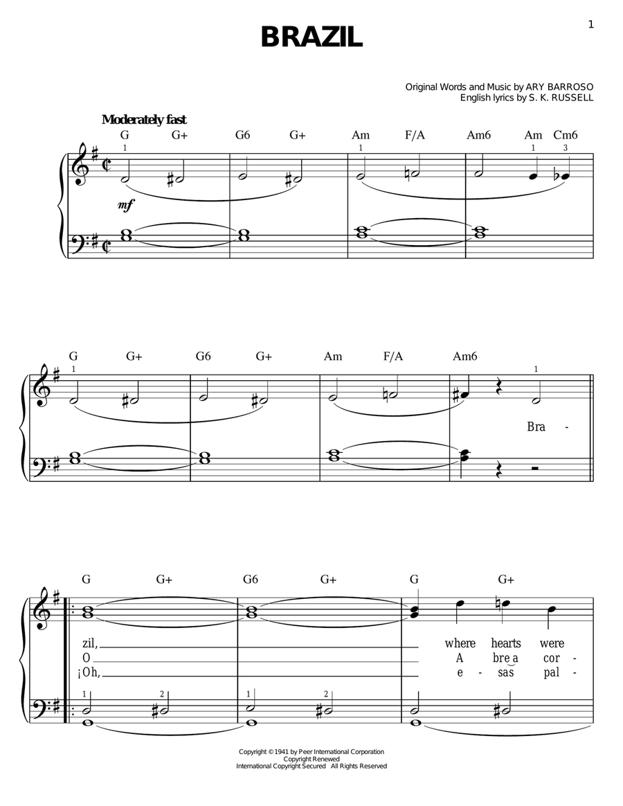 Brazil Brazil Easy Piano scores gallery preview page 1