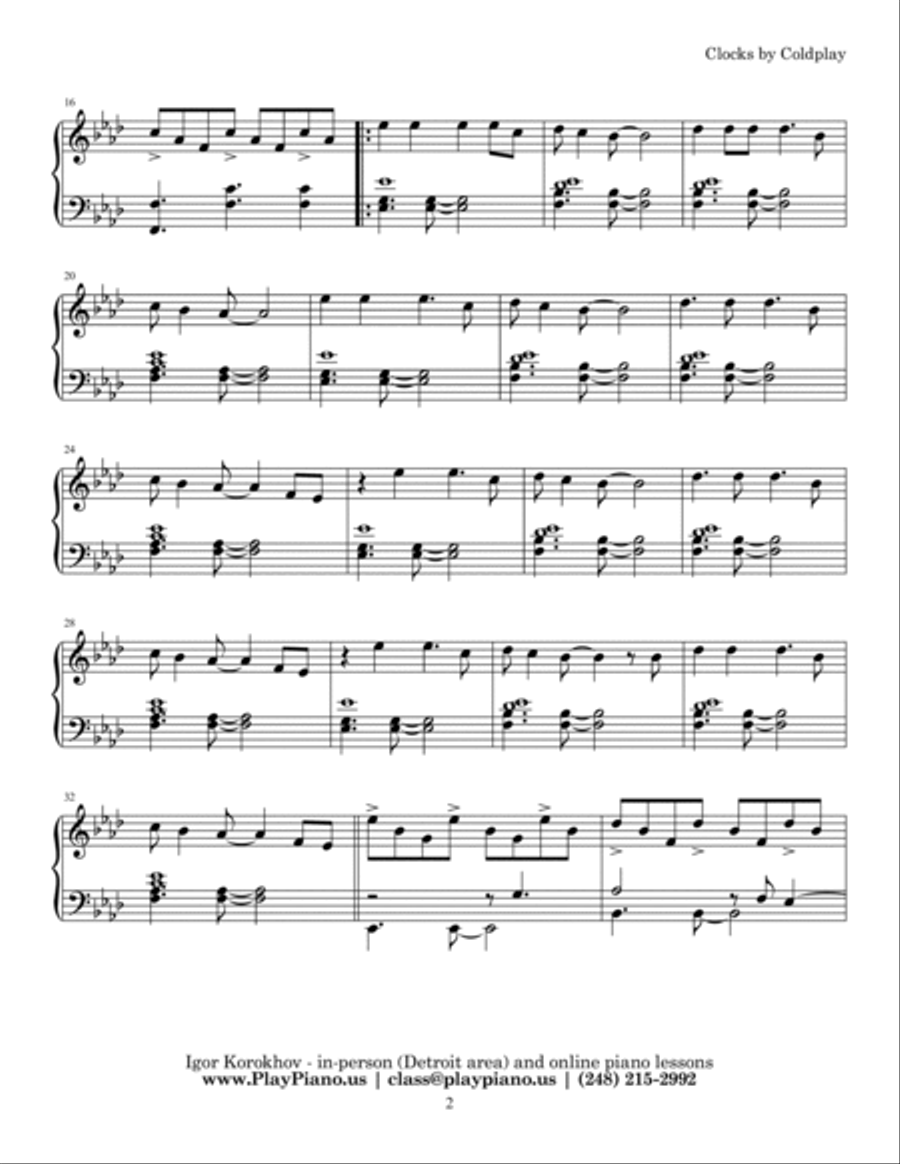 Clocks Piano Solo scores gallery preview page 2