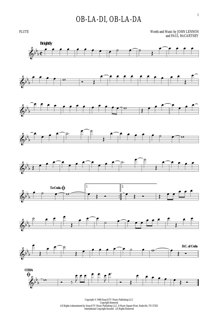 Ob-La-Di, Ob-La-Da Flute Solo scores gallery preview page 1