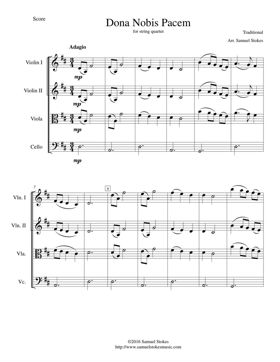 Dona Nobis Pacem (Give Us Peace) - for string quartet String Quartet scores gallery preview page 1