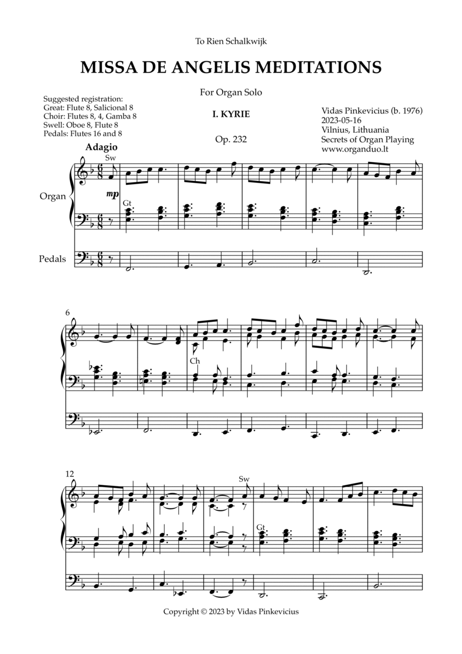 Missa de Angelis Meditations, Op. 232 (Organ Solo) by Vidas Pinkevicius Organ Solo scores gallery preview page 1