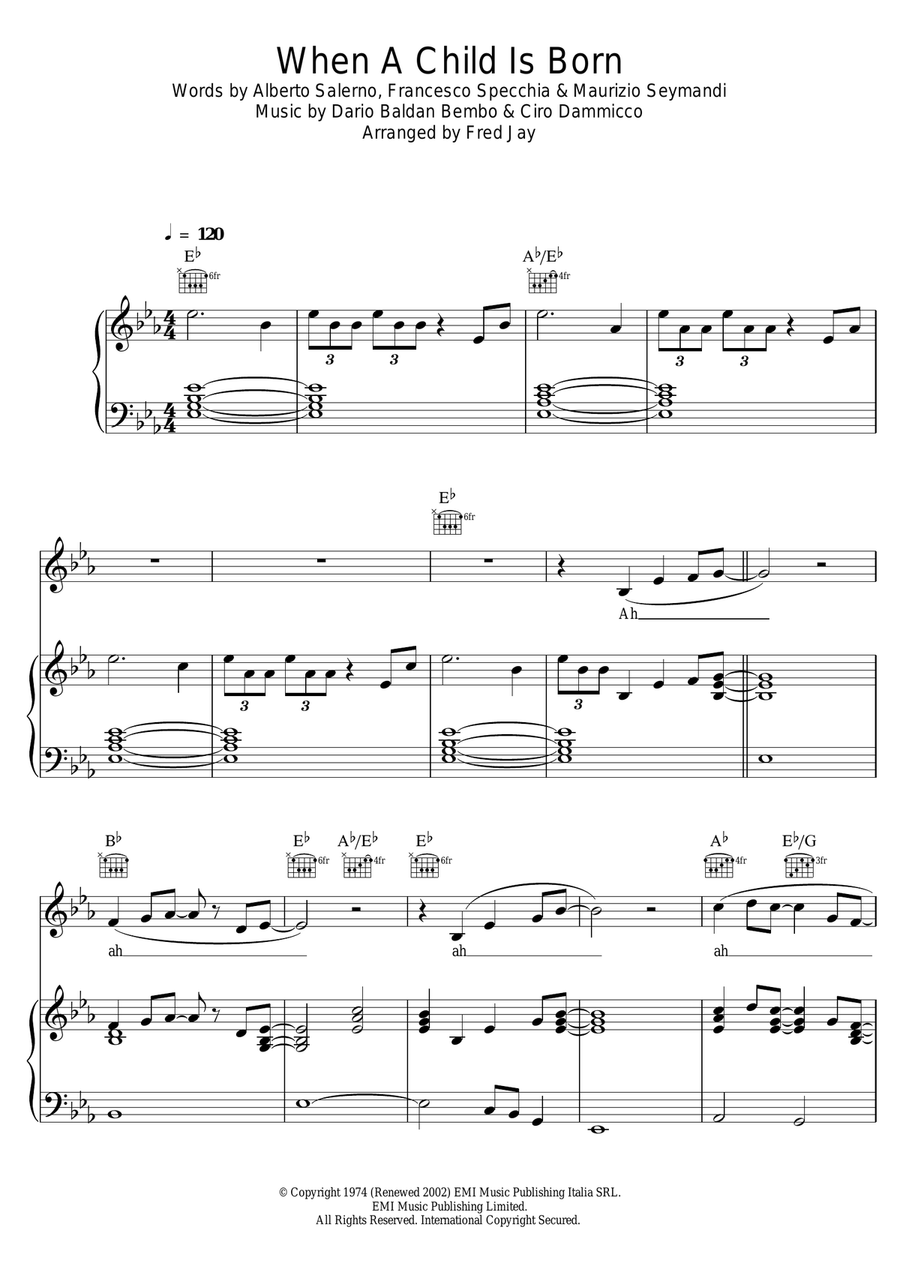 When A Child Is Born Piano, Vocal scores gallery preview page 1
