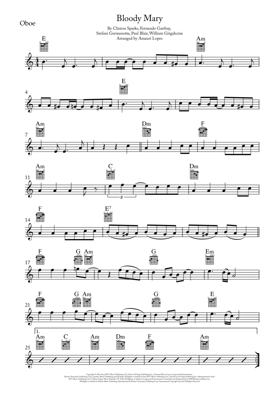 Bloody Mary Bloody Mary Oboe Solo scores gallery preview page 1