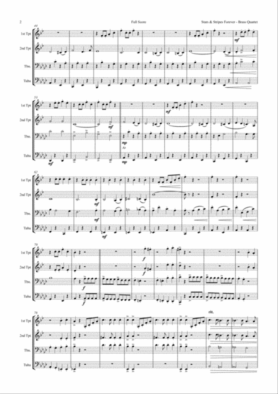 Stars and Stripes forever - Sousa - Brass Quartet Brass Quartet scores gallery preview page 2