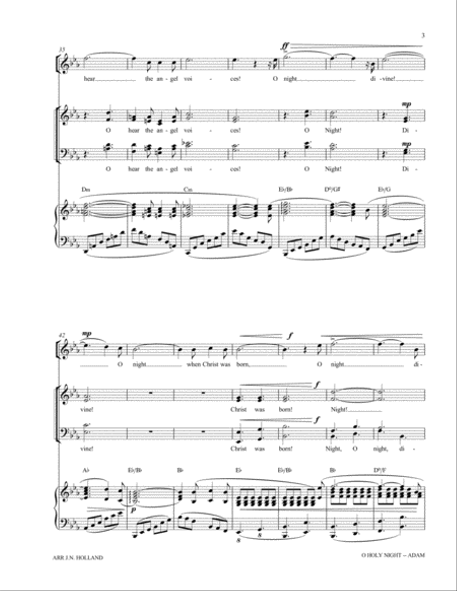O Holy Night (Cantique de Noel) Adolphe Adam for High Voice and SATB Chorus 4-Part scores gallery preview page 5