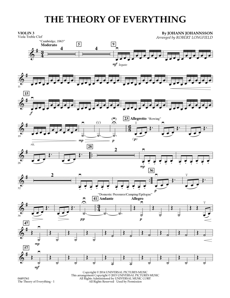 The Theory of Everything - Violin 3 (Viola Treble Clef) Viola scores gallery preview page 1