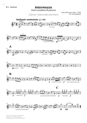 Intermezzo from Cavalleria Rusticana - Bb Clarinet, Cello and Piano (Individual Parts)