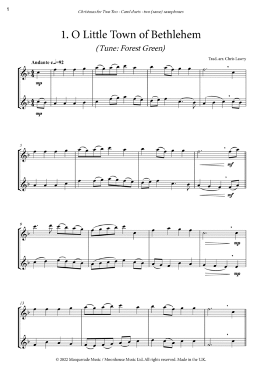 Christmas for Two Too! - 7 easy Christmas duets for two same saxophones (S/S, A/A, T/T, B/B) Woodwind Duet scores gallery preview page 2