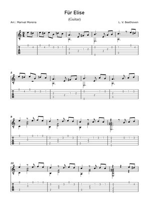 Fur Elise - Beethoven (Guitar Solo) Score and Tabs