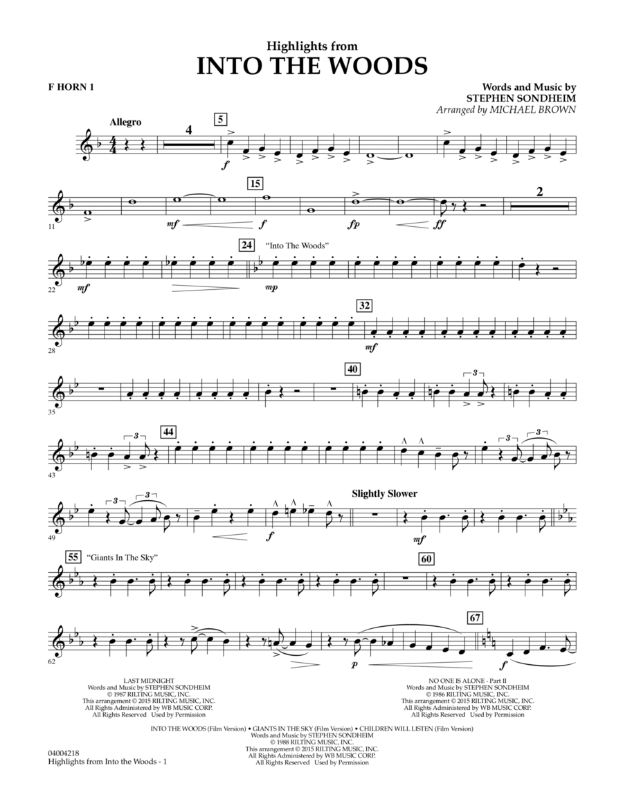 Highlights From Into The Woods - F Horn 1 Horn scores gallery preview page 1