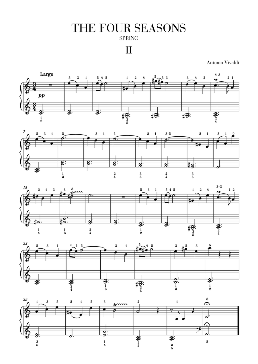 VIVALDI: The Four Seasons - Spring - 2nd mov - Early Intermediate Piano