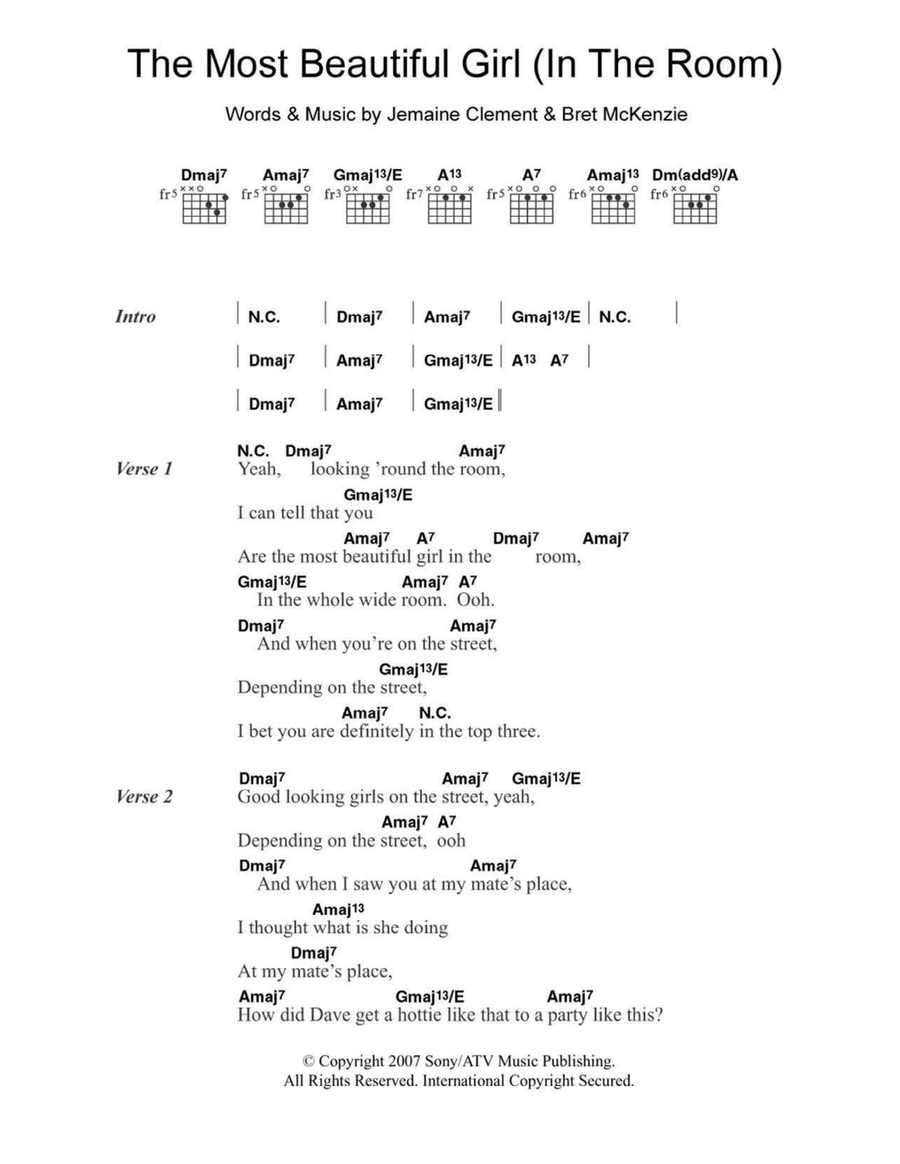 The Most Beautiful Girl (In The Room) Acoustic Guitar scores gallery preview page 1