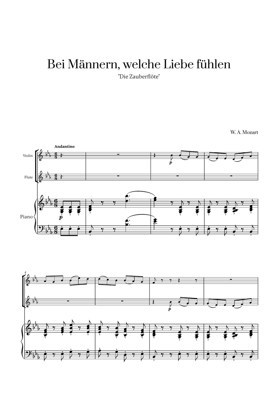 W. A. Mozart - Bei Männern, welche Liebe fühlen (for Violin, Flute and Piano)