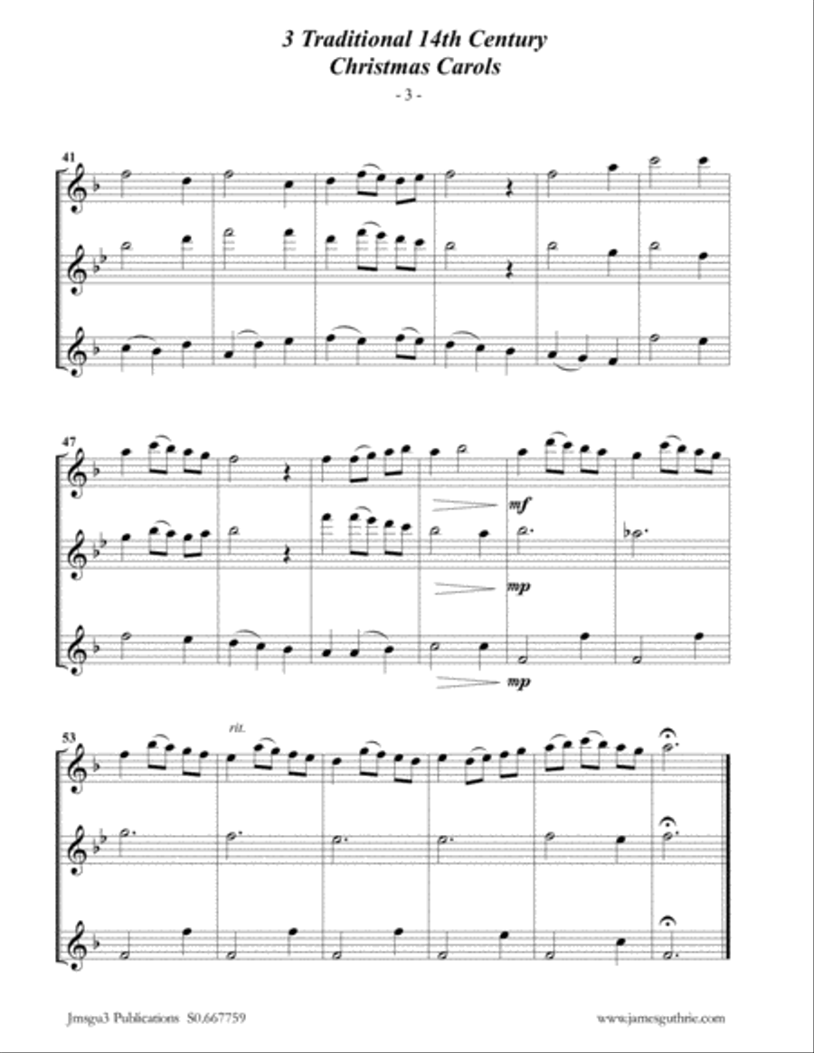 3 Traditional 14th Century Christmas Carols for Flute Trio Flute Trio scores gallery preview page 3
