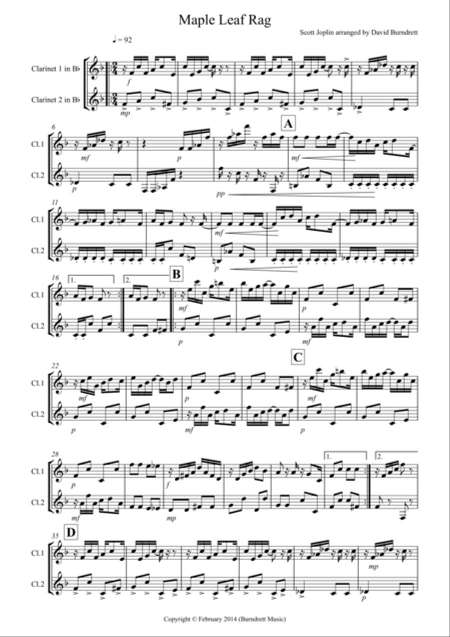 Maple Leaf Rag for Clarinet Duet Woodwind Duet scores gallery preview page 1