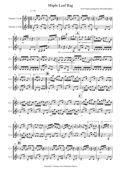 Maple Leaf Rag for Clarinet Duet image number null