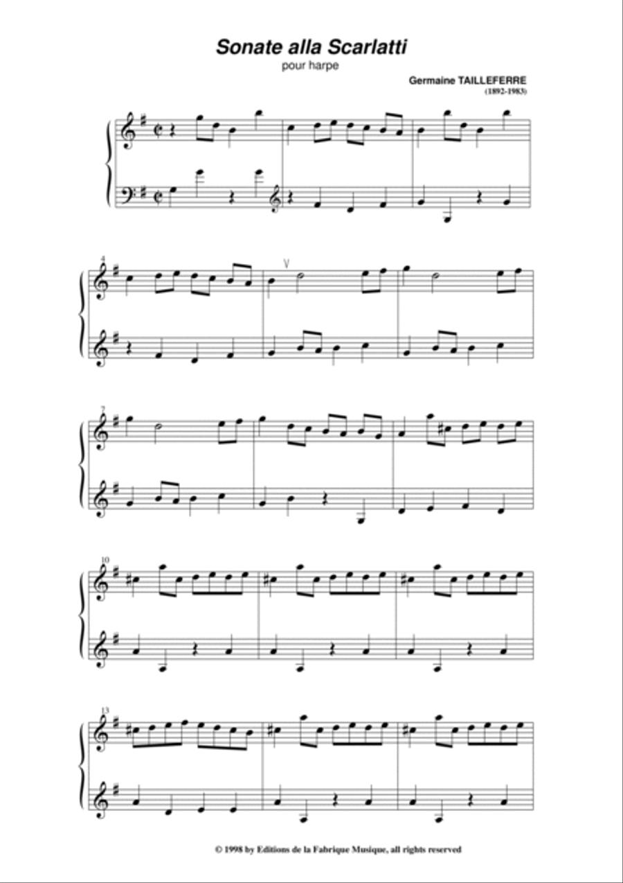 Germaine Tailleferre - Sonata Alla Scarlatti for harp Harp scores gallery preview page 2