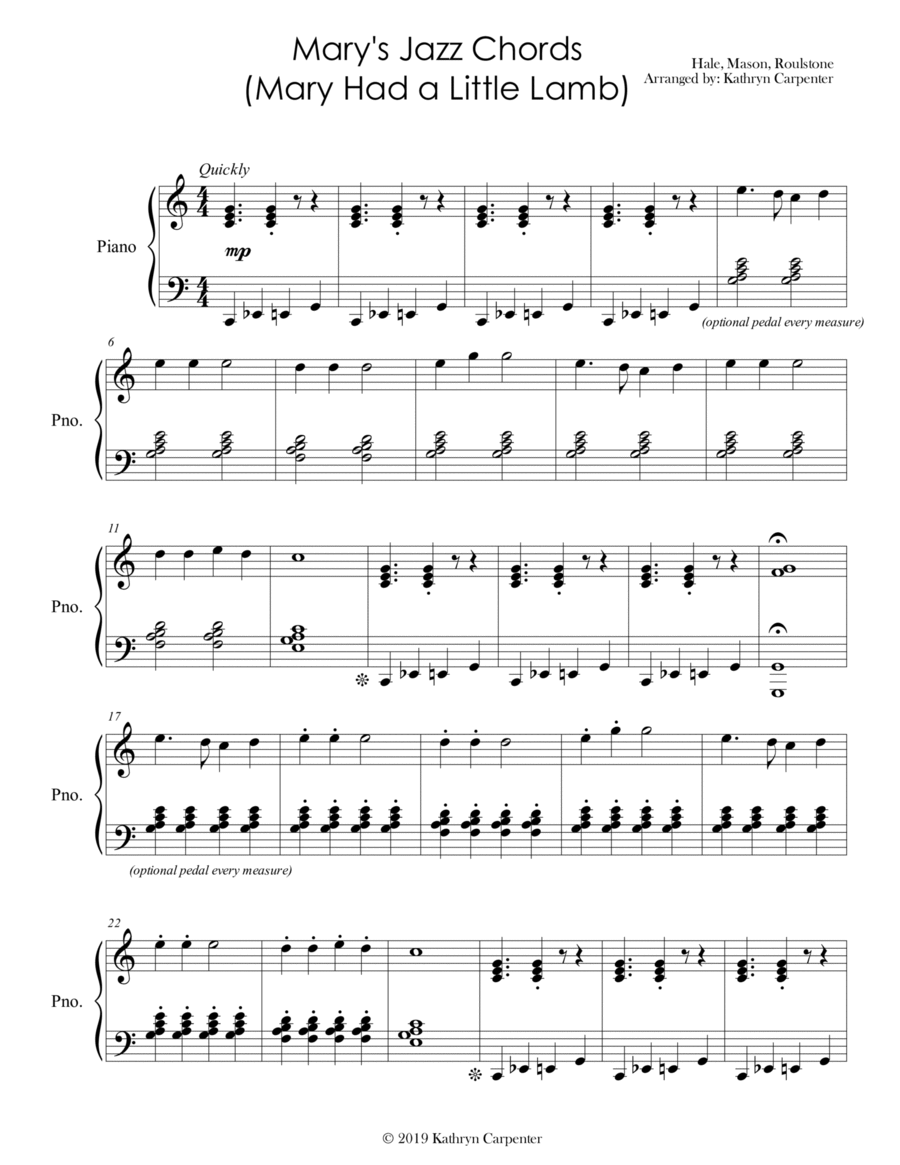 Mary's Jazz Chords (Mary Had a Little Lamb) Piano Method scores gallery preview page 1