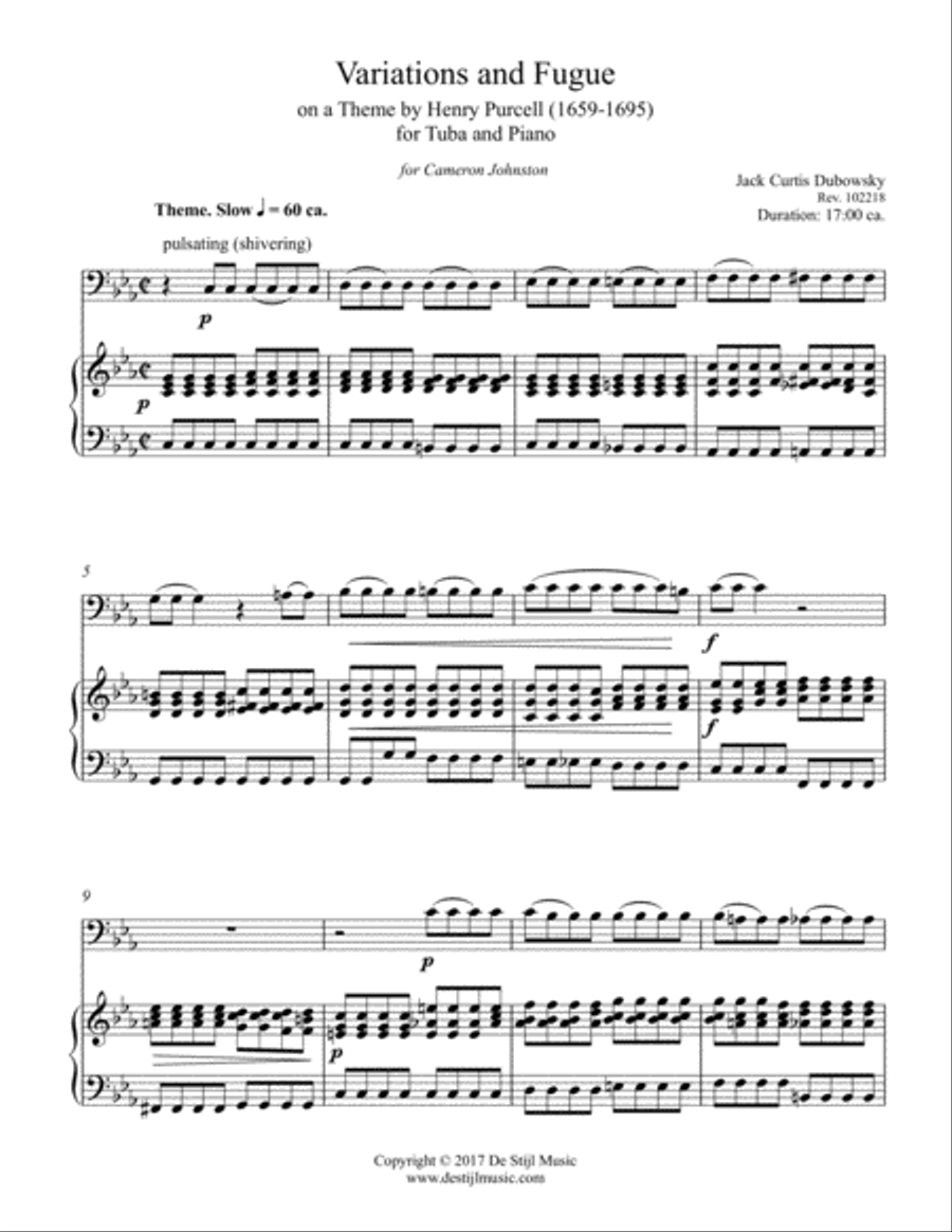Variations and Fugue on a Theme by Henry Purcell for Tuba and Piano Tuba scores gallery preview page 2