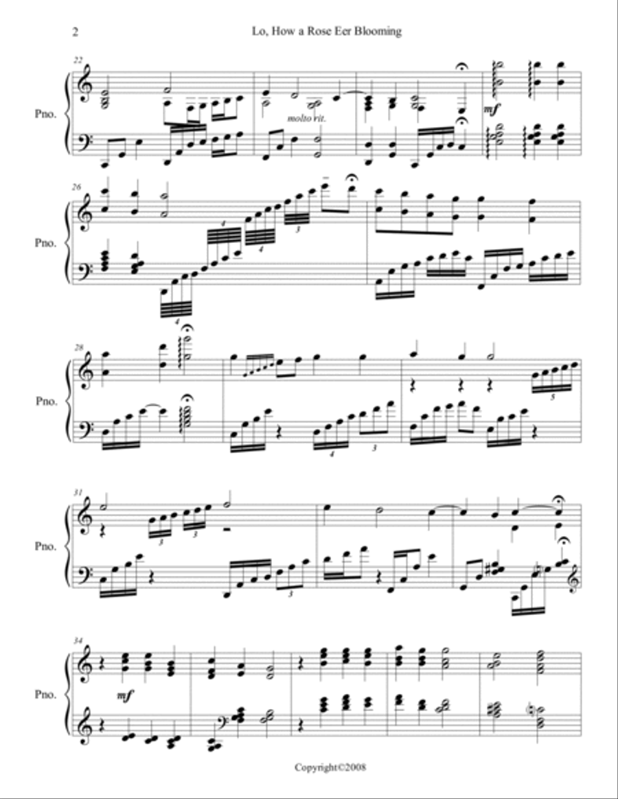 Lo, How a Rose E'er Blooming Piano Solo scores gallery preview page 2